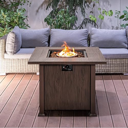 Miniatura 3 de COSTWAY Pozo de fuego de propano de 32 pulgadas, mesa de fuego de gas de 50,000 BTU con tapa, rocas de lava, cubierta protectora, mesa de fuego para