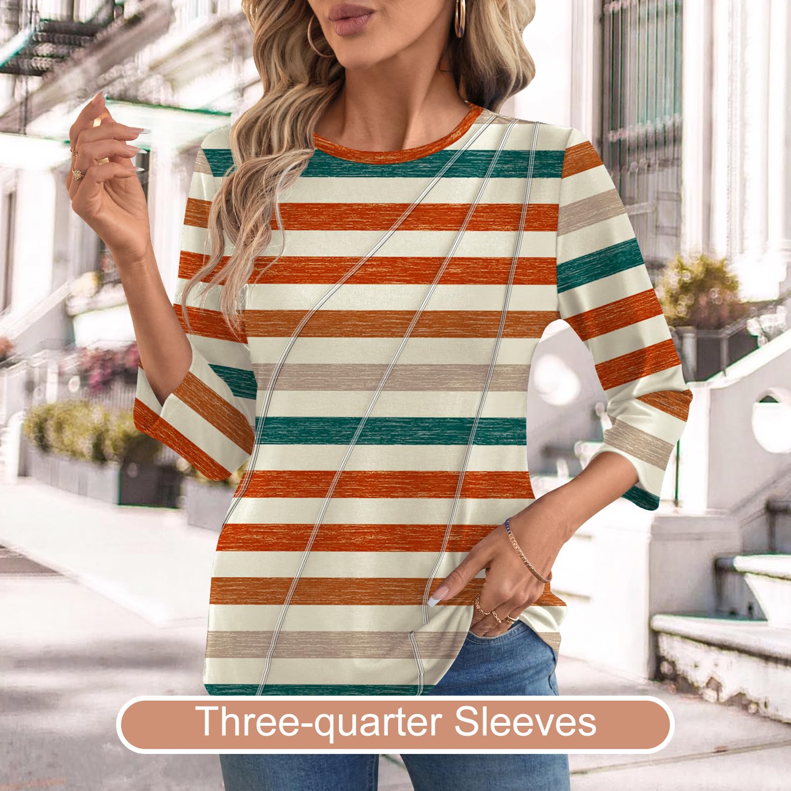Kistore 3/4 Length Sleeve Shirts for Womens Pleated Summer Tops 2025 Fasion Trendy Spring Blouses — view 5
