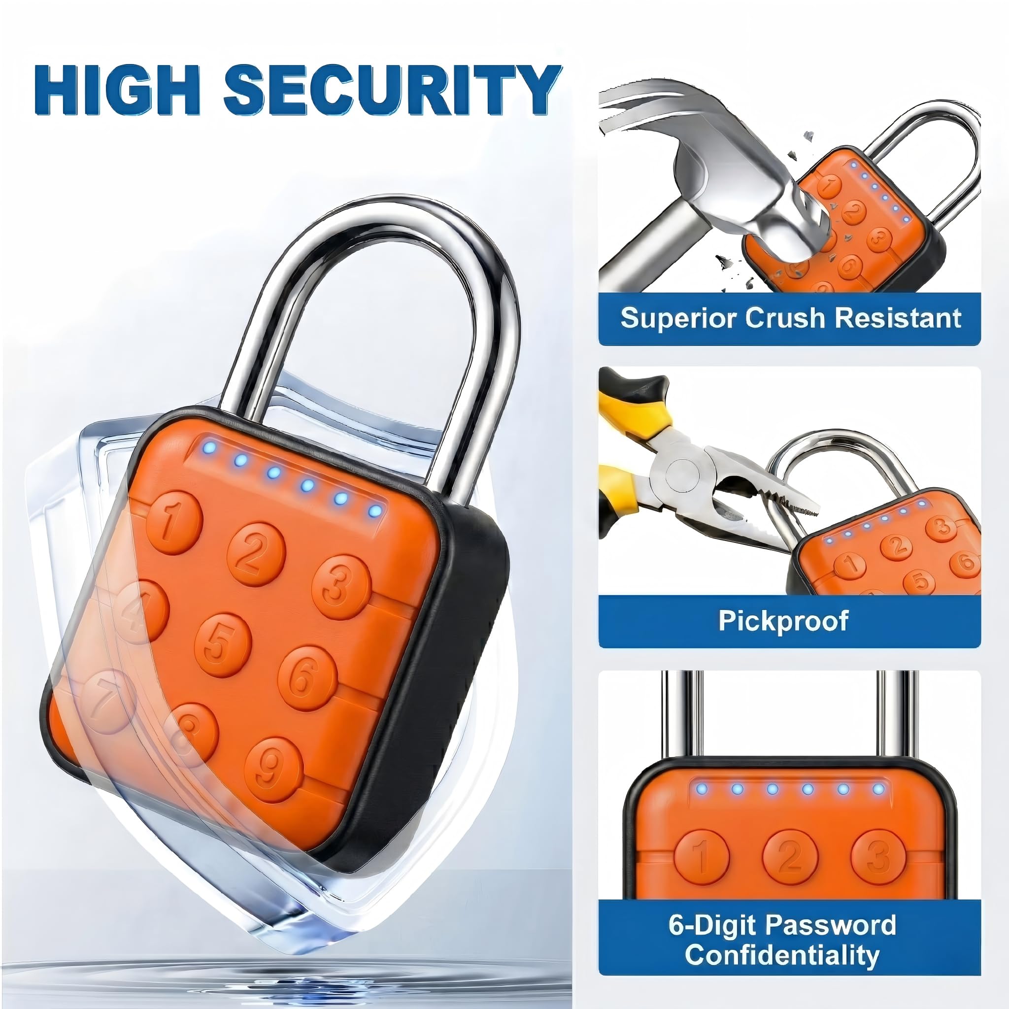 Candado de combinación, paquete de 2 candados de combinación con código de 6 dígitos, candado digital con entrada sin llave, cerradura de aleación de zinc impermeable IP67 para taquilla