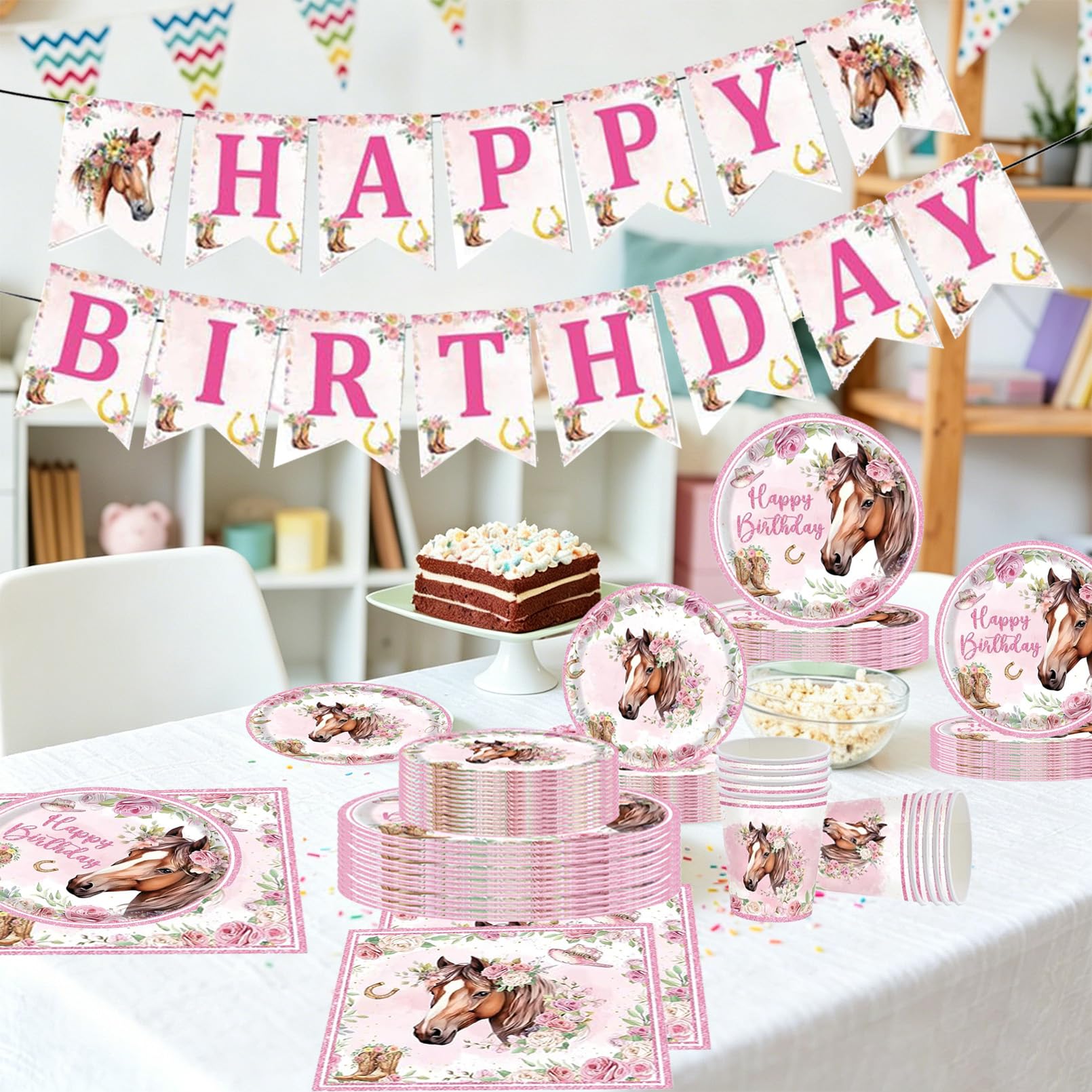 Pferde Partygeschirr Set, Geburtstag Deko, Geburtstag Partygeschirr, Partydeko Geburtsta g, Pferde Party Zubehör (Pferd-1)