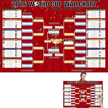 Moorlan World Cup Wall Chart 2026   Extra Large 100 x 70cm World Cup Football 2026 Schedule Poster, Premium Thick Vinyl Wall Chart for Home Office Bar Club Party Decorations, Gift for Football Fans