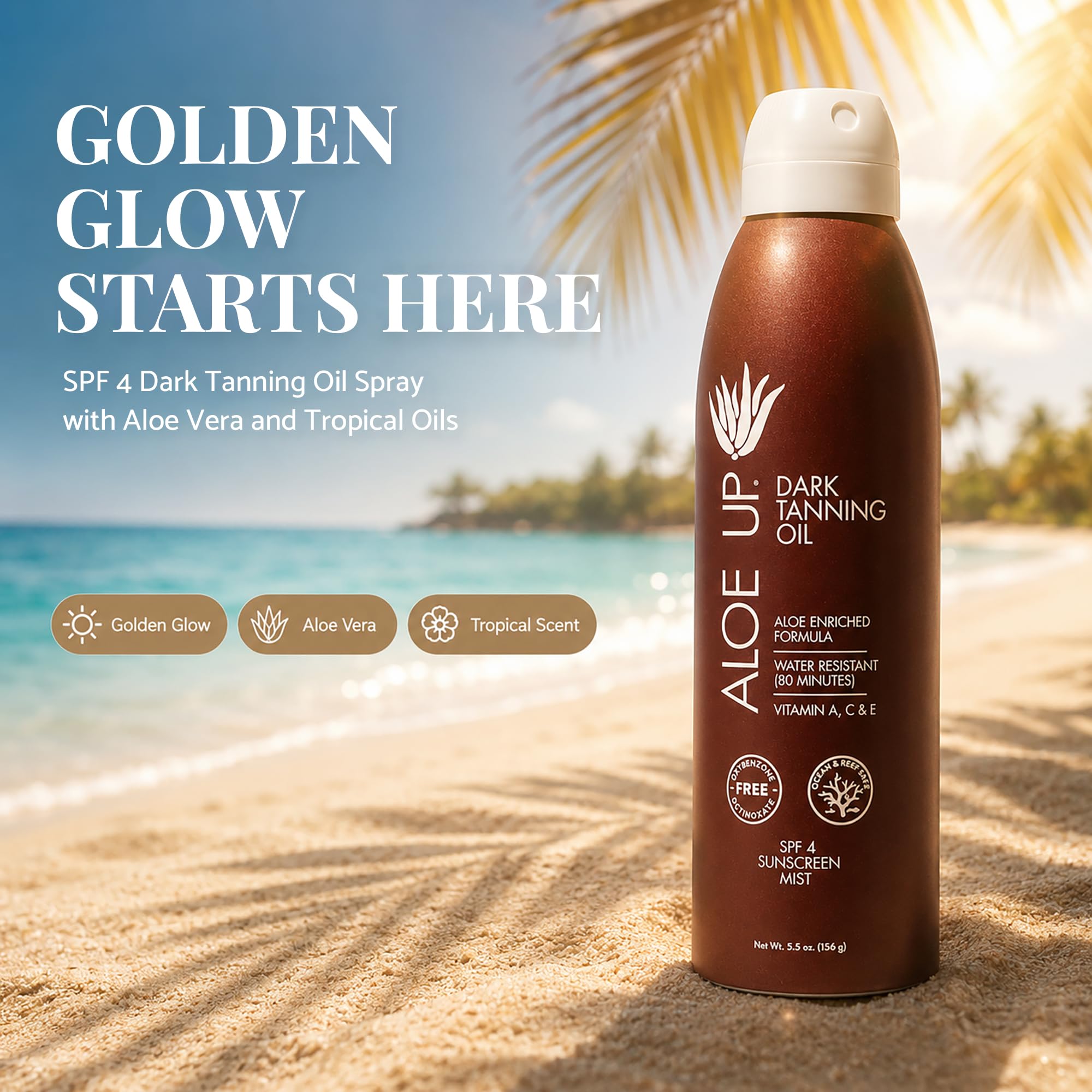 Aloe Up Dark Tanning Oil Spray SPF 4 with Aloe Vera, 6 oz, 2-Pack