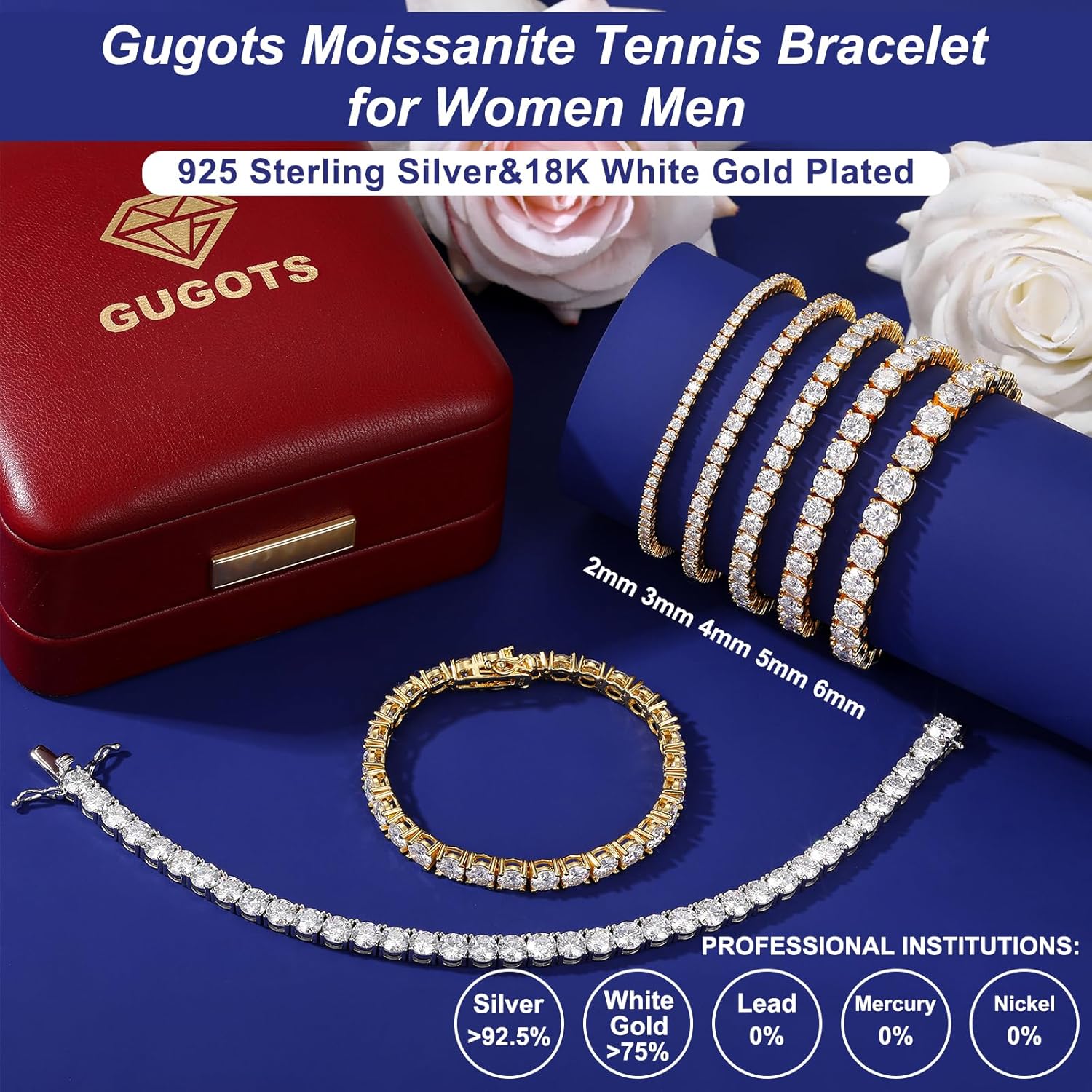 Moissanite Tennis Bracelet for Women Men White/Yellow Gold Plated S925 Sterling Sil... - Image 4