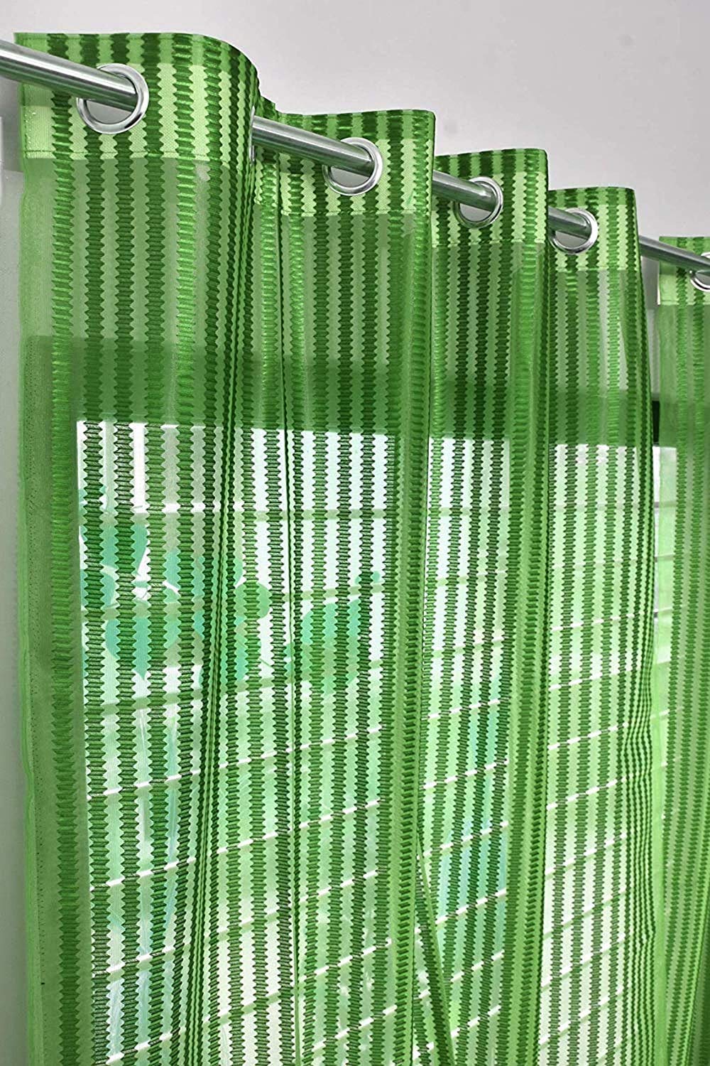 Blexos Saawaan Premium Beautiful Sheer Strip String Hanging Heavy Quality Sheer Net Curtains for Long Door 9 Feet - Set of 2, (Green, Long Door 9 Feet)