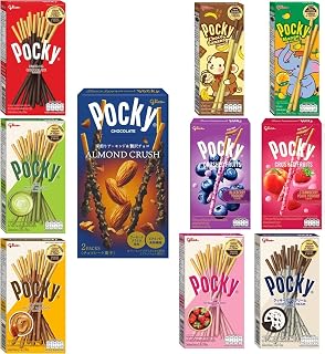 Pocky Variety Pack (Japanese Snack Pocky Chocolate Biscuit Sticks Set of 10 Flavor Variety Pack (Pack of 10) Gift with Planet Allstars™ Packaging)
