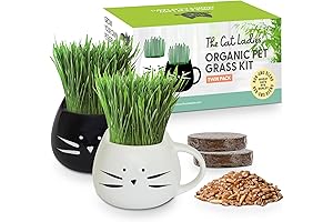 Cat Grass Growing Kit with Organic Seeds, Soil & Planters for Indoor Cats