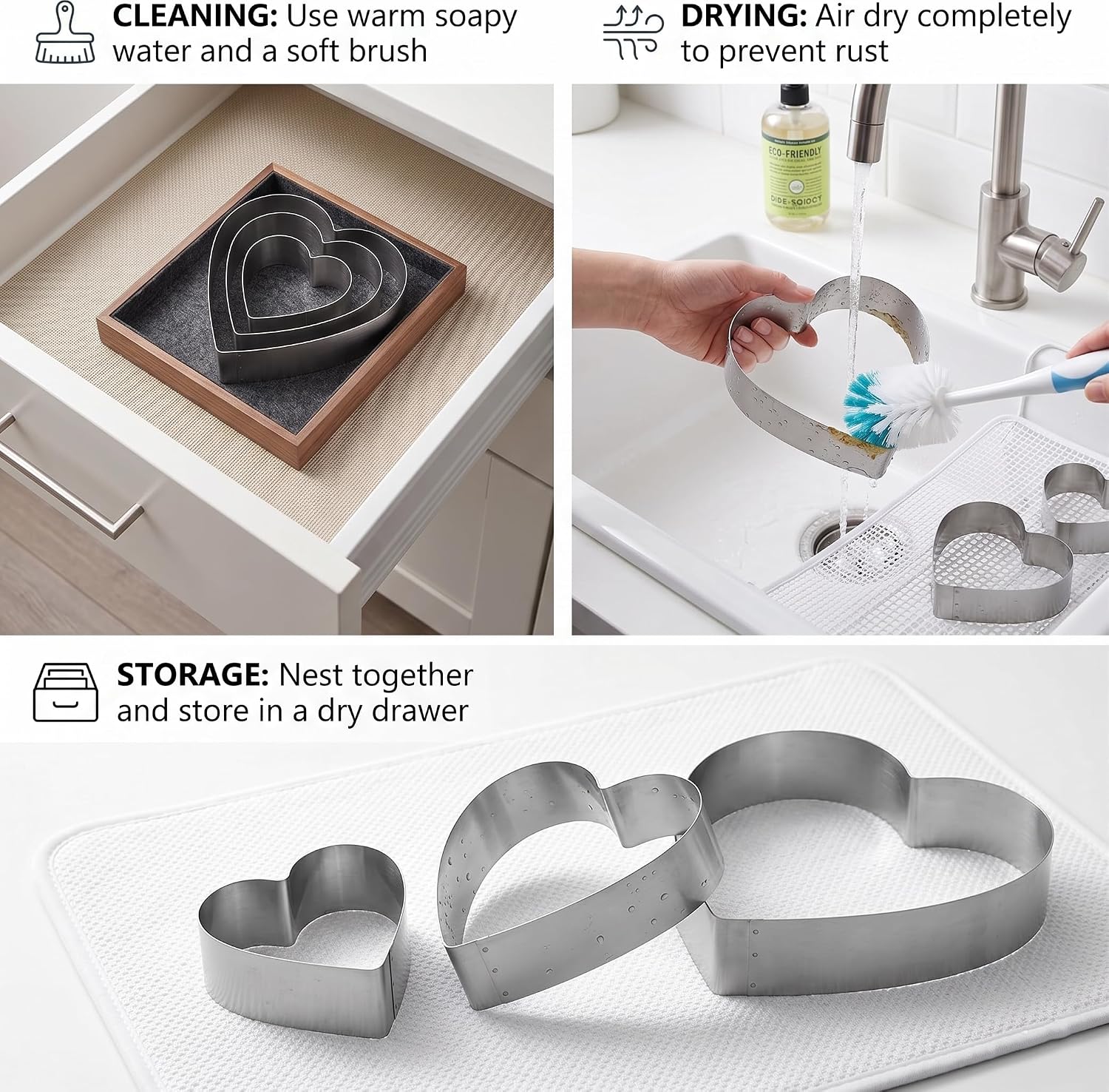 Large Heart Cookie Cutter Set-4/6/8 Inch Heart Cake Mold Ring Pancake Mold Valentine Day Gift Stainless Steel