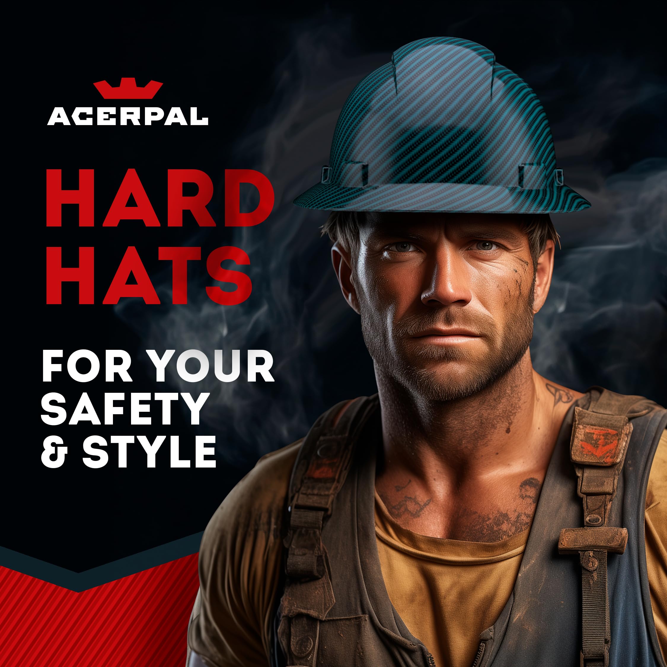 Casque de sécurité à large bord, classe C, G et E, approuvé par l'OSHA, design en carbone de qualité supérieure, suspension à cliquet réglable rembourrée 6 PT, coussinet supérieur, brillant