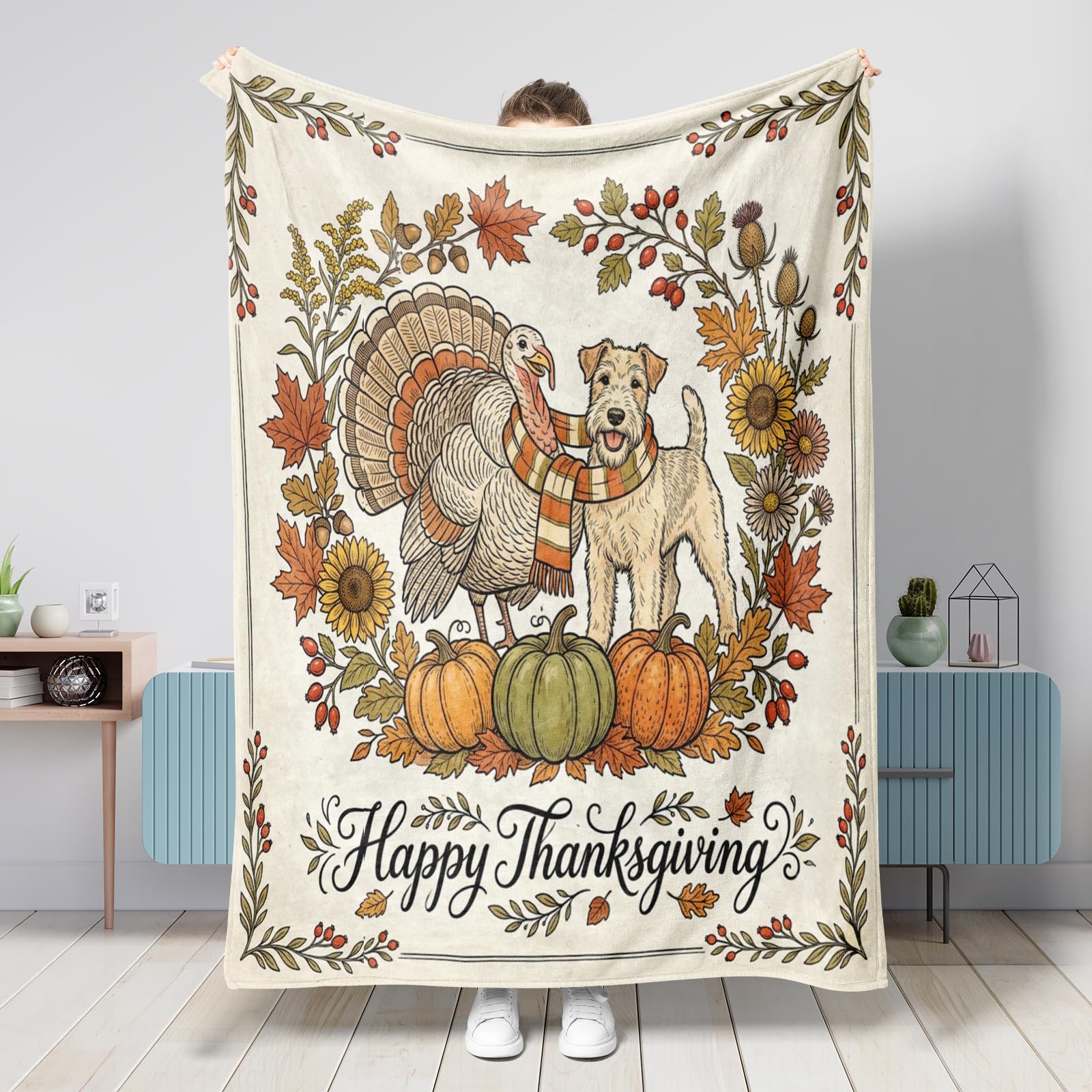 Couverture Lakeland Terrier automne : cadeau vintage Action de grâce