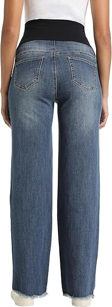 Jeans premaman da donna sopra la pancia, gamba dritta, orlo grezzo, jeans premaman con tasche - 5