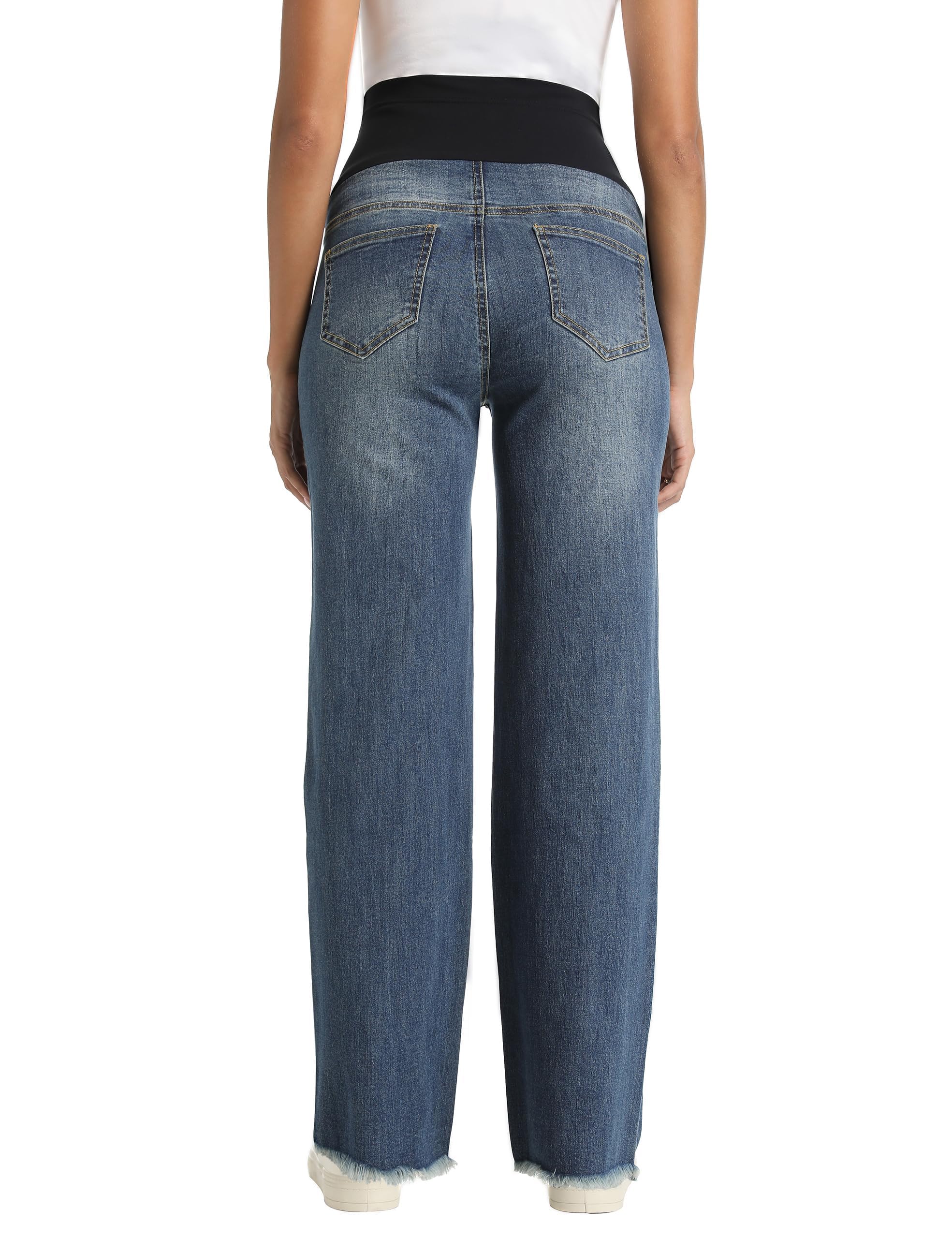 Jeans premaman da donna sopra la pancia, gamba dritta, orlo grezzo, jeans premaman con tasche