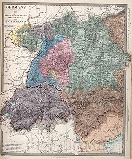 Historic Map : 1865 Germany (Deutchland) III. Baden, Wurtemberg, Ravaria, Tyrol and Switzerland. - Vintage Wall Art - 24in x 30in