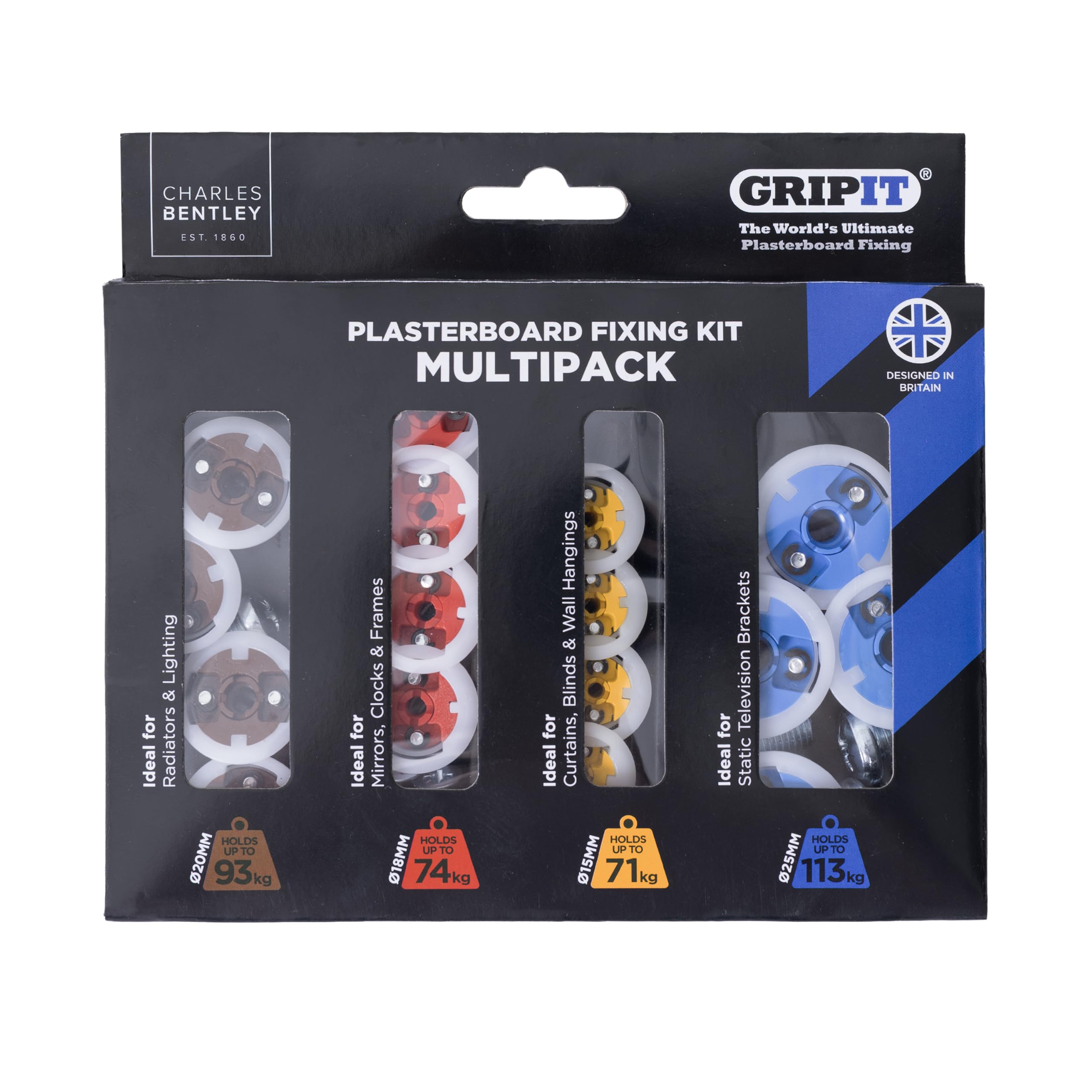 Gripit Yellow/Red/Brown Gpmultipk Plasterboard Fixings Multi Pack 16 Piece Clam Pack