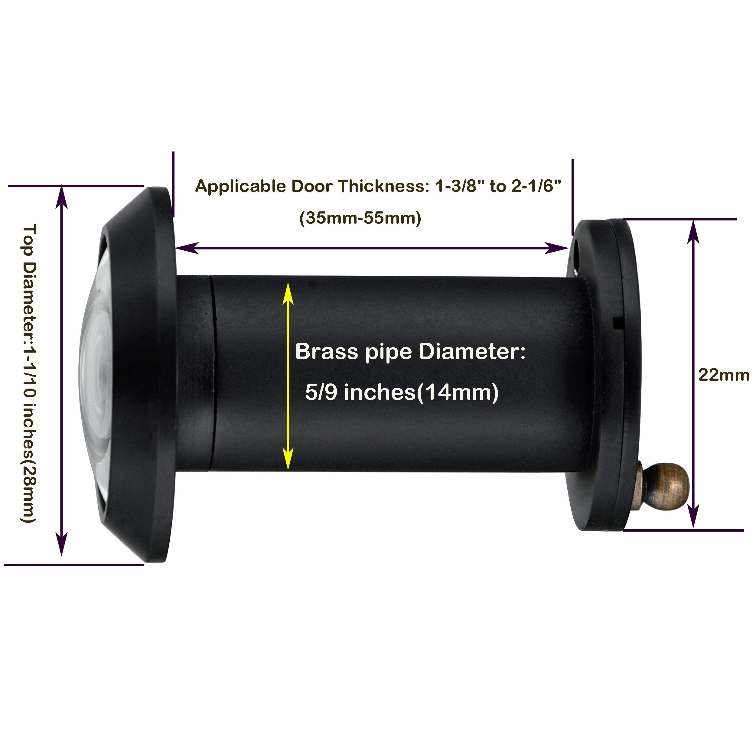 TOGU TG2614YG-MBC Türspion aus massivem Messing, UL-gelistet, 220-Grad-Türspion mit robuster Sichtschutzabdeckung für 3,5 cm bis 6,4 cm Türen, mattschwarzes Finish, 10 Sets
