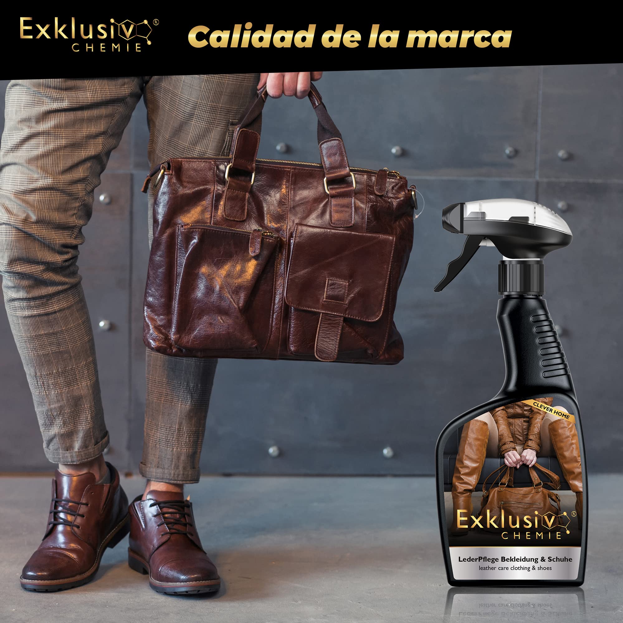 Exklusiv Chemie® Cuidado de la piel Ropa y calzado | Cuidado del cuero para ropa y zapatos de cuero | Spray para el cuidado del cuero | Limpiador de cuero | 500 ml | Para chaquetas de cuero, zapatos de cuero y bolsos de cuero
