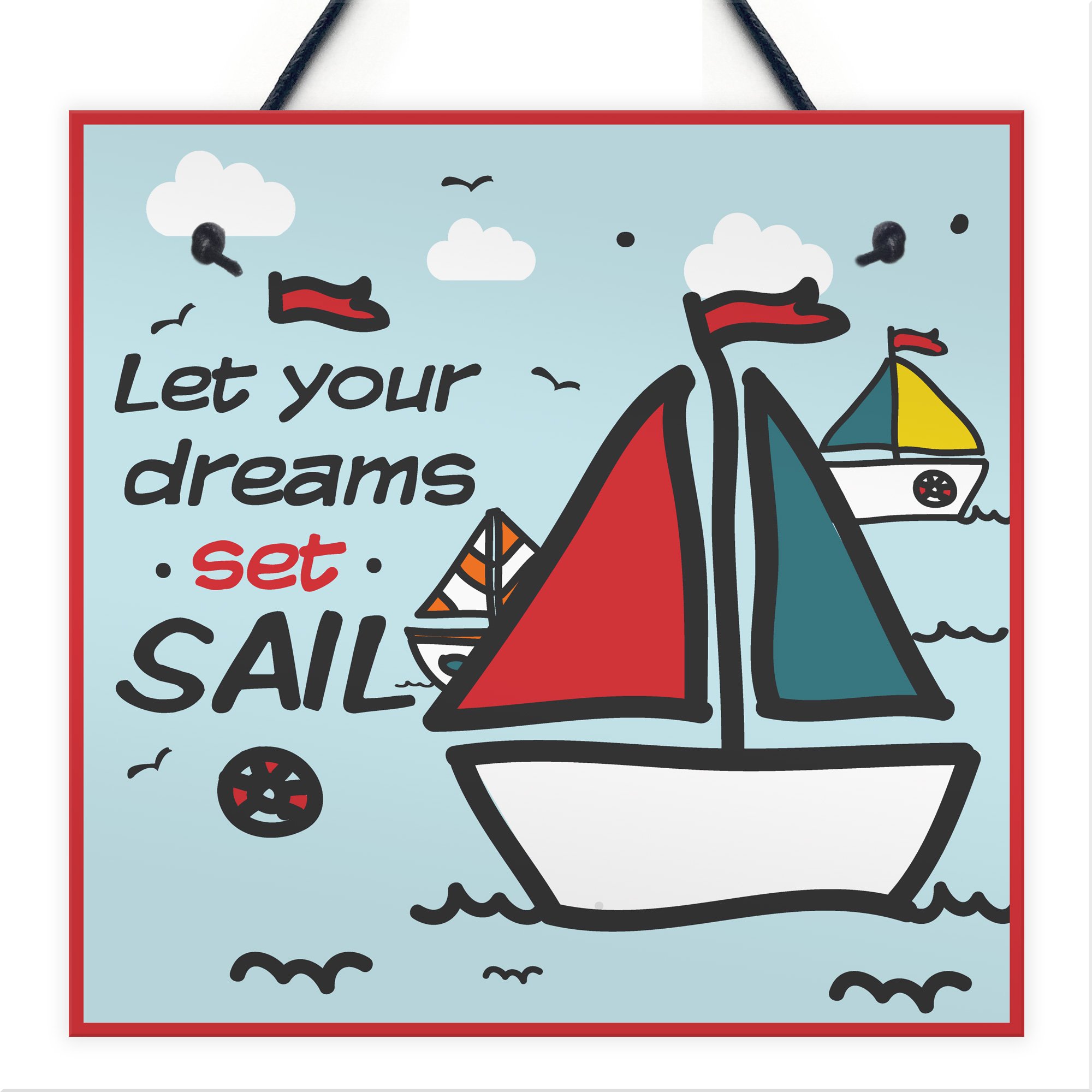 Red Ocean Set Sail Chic Sign Sailing Children's Nautical Hanging Plaque Beach Seaside Home Kids Boat Gifts
