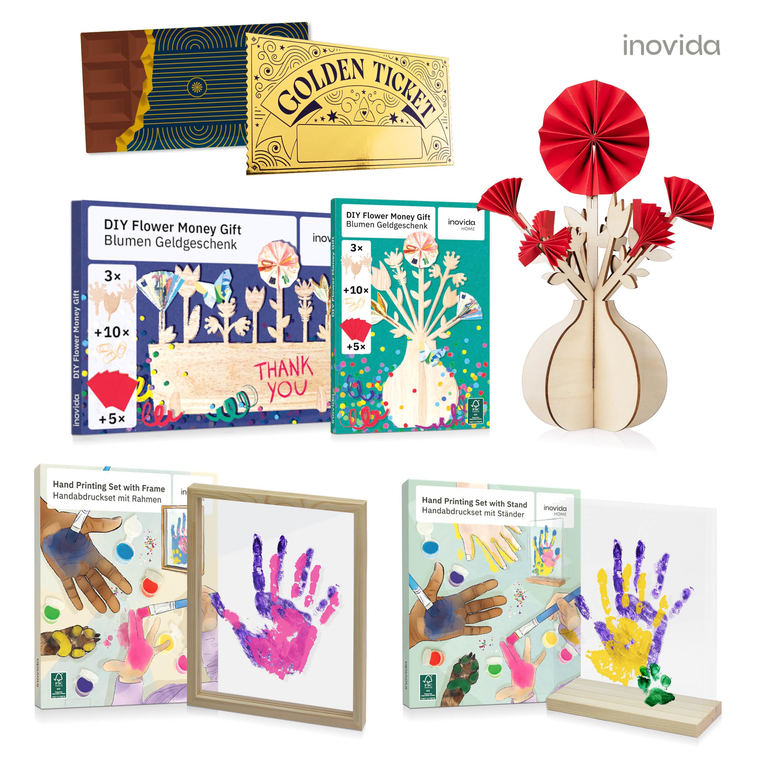 Set Impronte Digitali Per Bambini E Famiglia - Kit Completo Con 6 Colori, 4 Telai In Plexiglass, Per Impronte Di Mani E Piedi