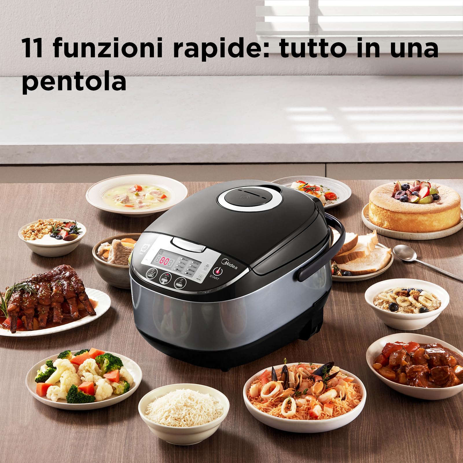 Midea Cuociriso, multicooker con 11 programmi, Rice Cooker da 1,8 l a 10 persone, fornello lento con vapore, pentola interna di alta qualità, funzione di mantenimento del calore, timer, tecnologia a 6