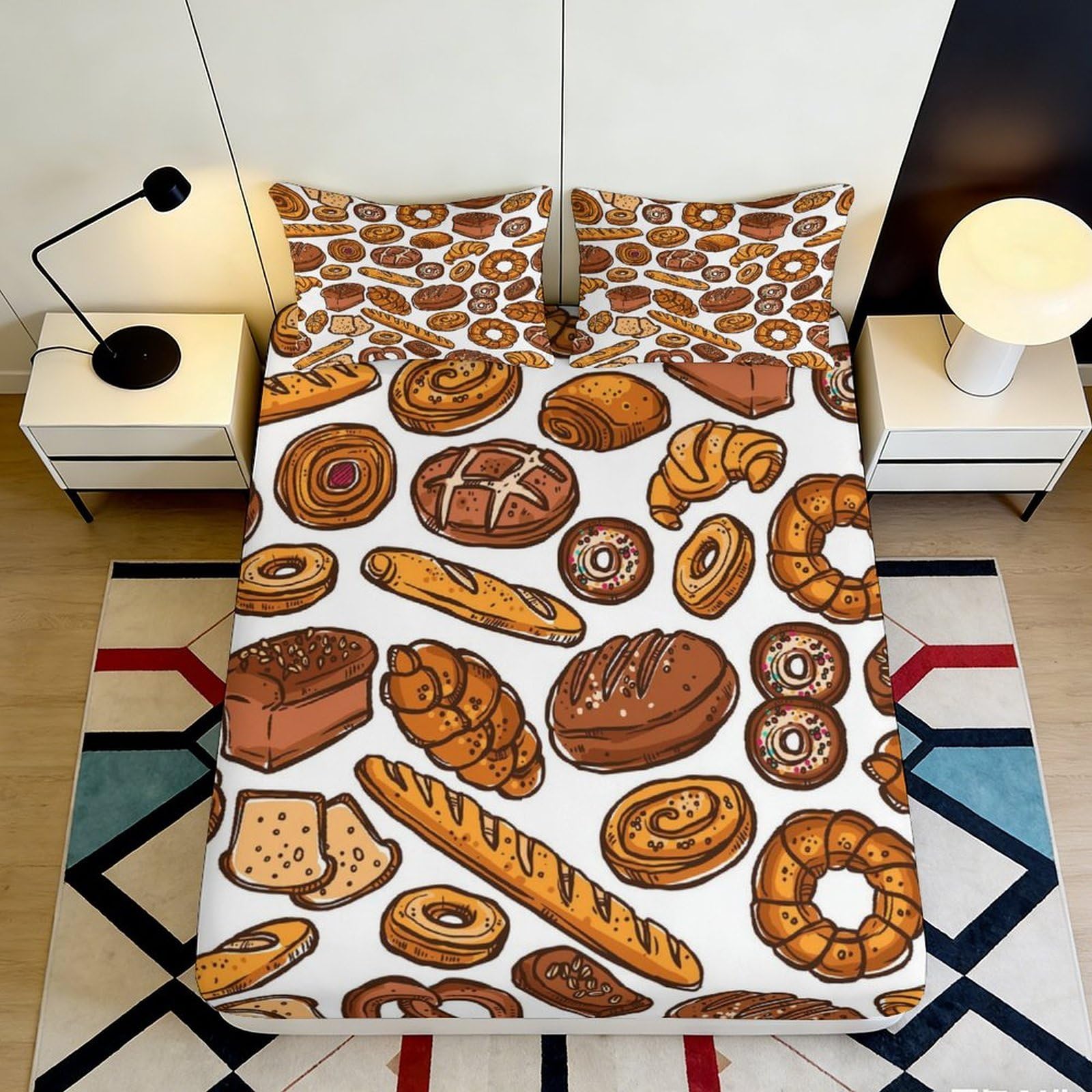 Microfibre douce drap housse boulangerie 90x200x25cm imprimé pain 3D pour lit et couvre-lit