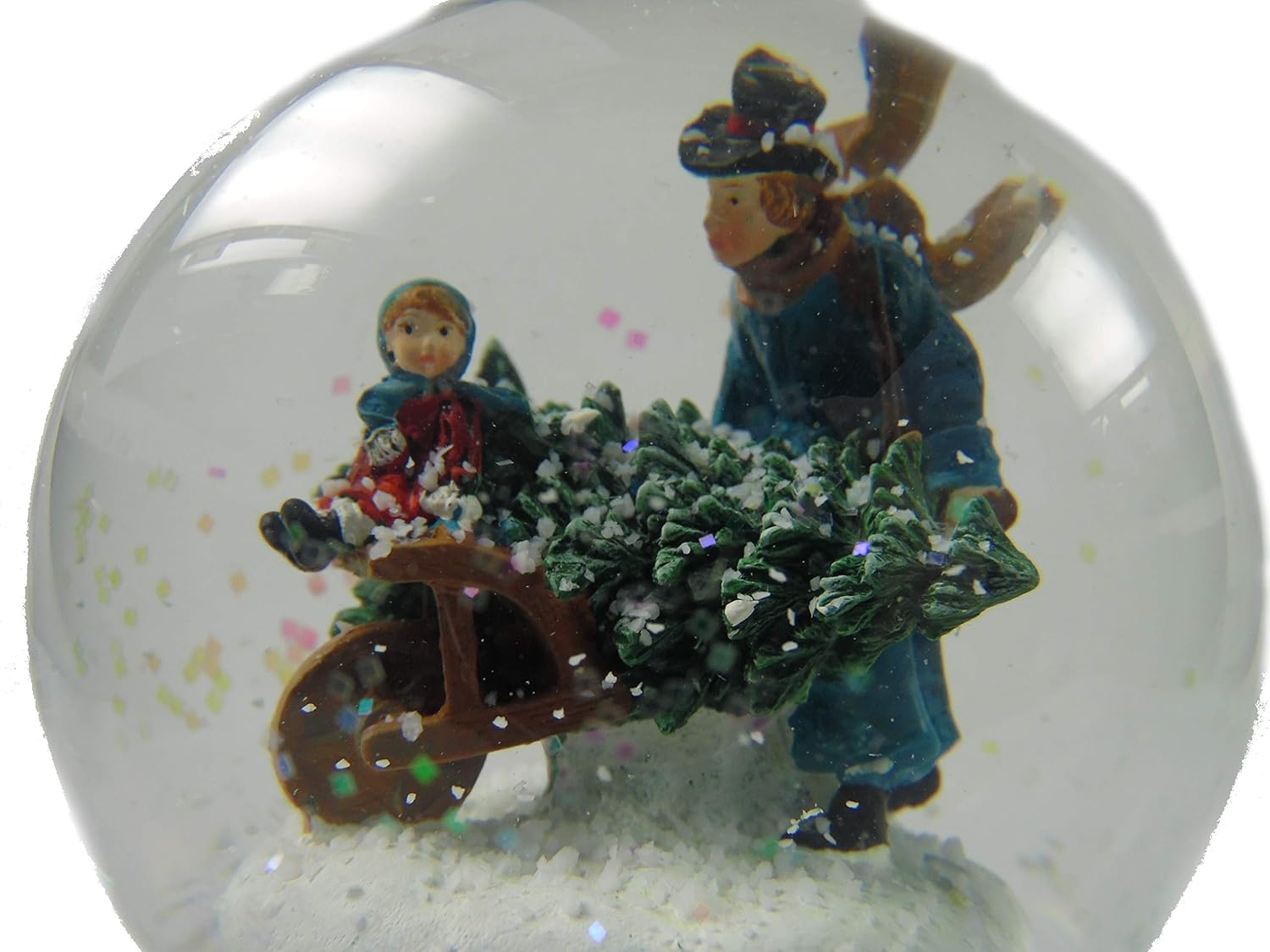 51035 Snow Globe Wheel Barrow Music Box Playing "O Christmas Tree"