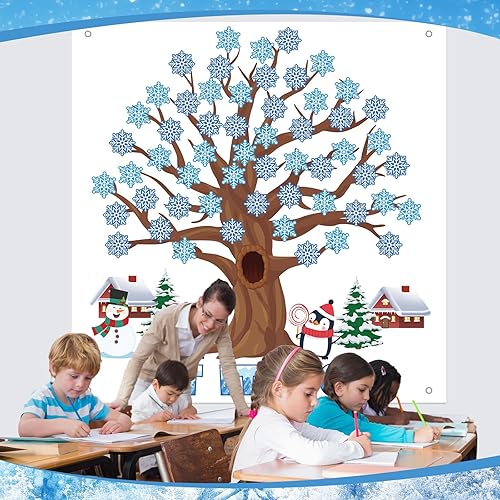 Miniatura 4 de Tatuo Juego de 125 tablones de anuncios de árbol grande de primavera para aula, 47 x 46 pulgadas, fondo de árbol, recortes de flores de primavera