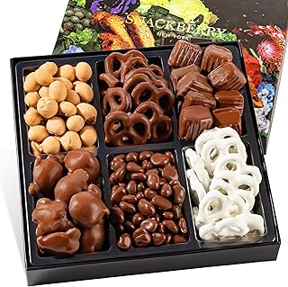 Snackberry Premium Chocolate Gift Box - Gourmet Assortment with Chocolate Pretzels, Maple Nuts, Yogurt Pretzels & Milk Chocolate Caramels – Perfect for Holidays, Birthdays & Corporate Gifts