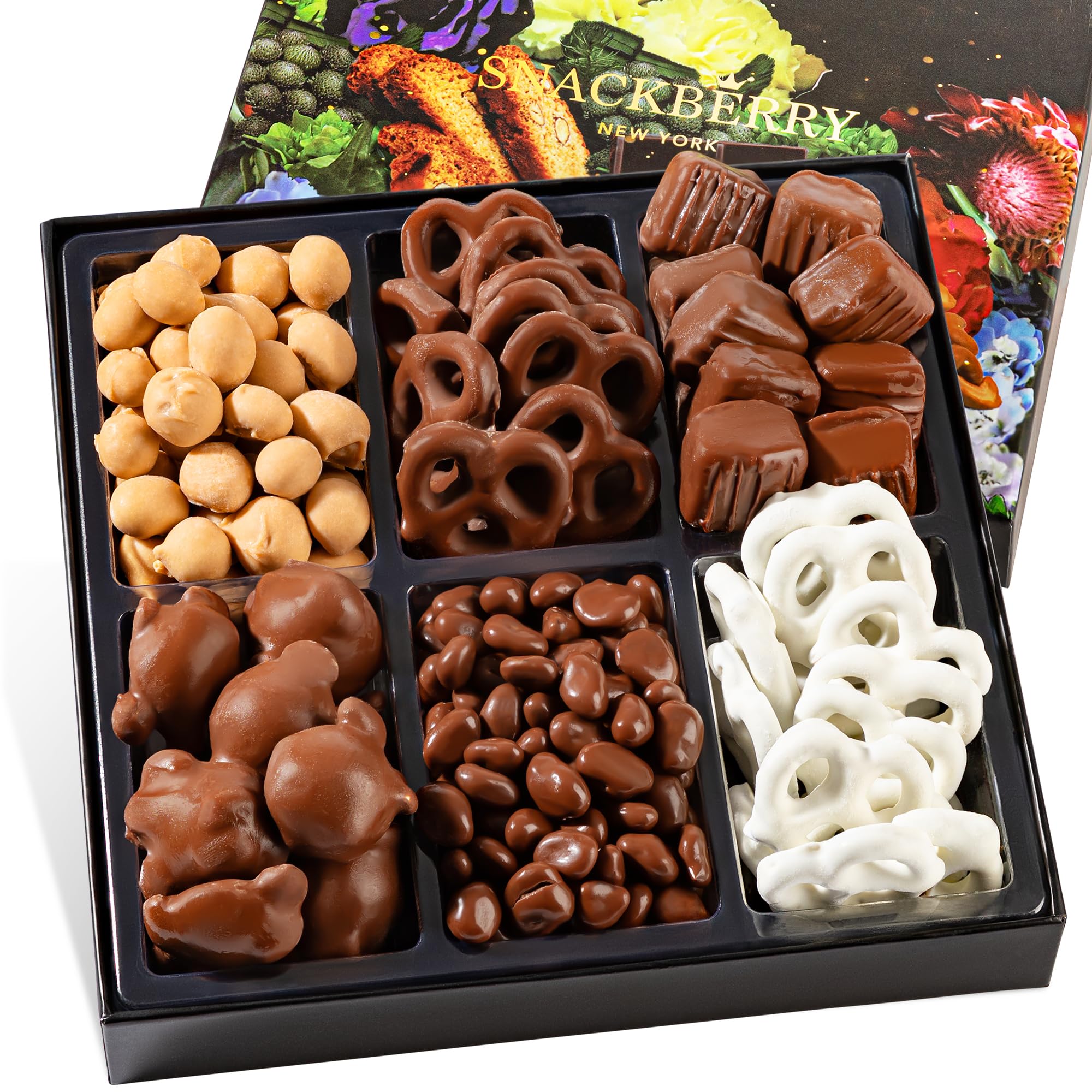 Sponsored Ad - Snackberry Premium Chocolate Gift Box - Gourmet Assortment with Chocolate Pretzels, Maple Nuts, Yogurt Pretzels & Milk Chocolate Caramels – Perfect for Holidays, Birthdays & Corporate Gifts