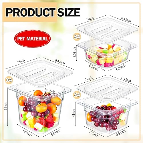 Miniatura 2 de Tioncy 12 bandejas transparentes para alimentos con tapas, recipientes de barra de ensalada, recipientes de plástico para barra de ensaladas,