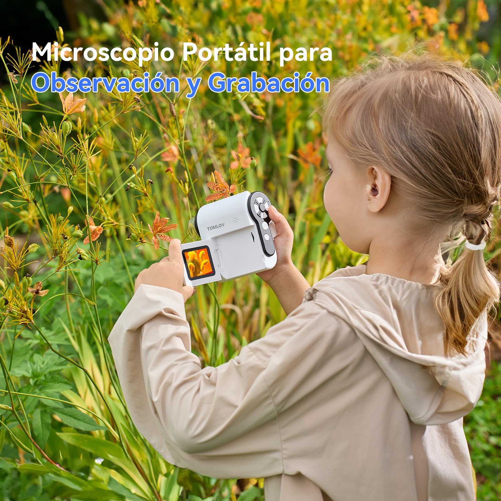TOMLOV P20 Microscopio Digital Portátil para Niños, Miniscopio Multifuncional, Cámara DV 1080P Portátil con Pantalla LCD Plegable de 2", Compatible con MacOS y Windows, 4 Horas, 6 Preparaciones, 32GB