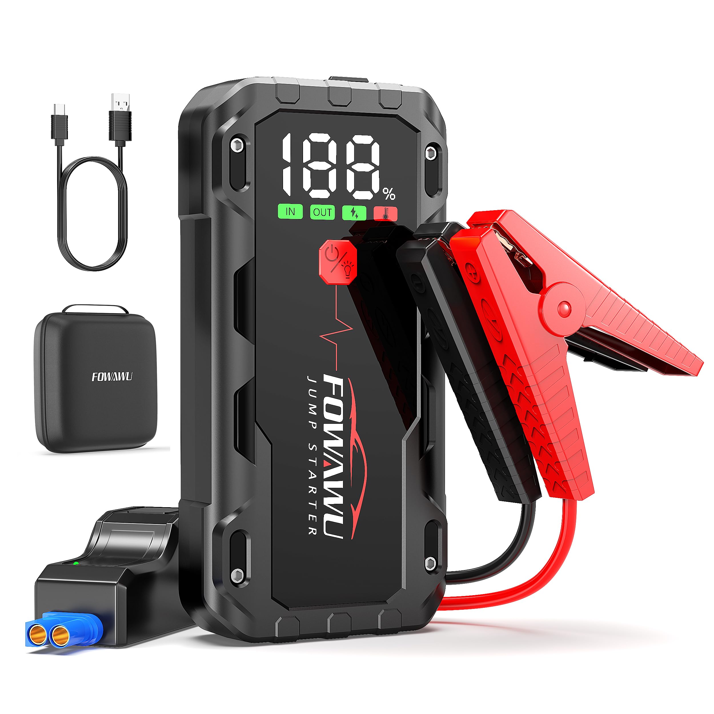 FOWAWU 26800 mAh 7000 A Peak Jump Starter for 12 V Vehicles 12 L Petrol 10 L Diesel