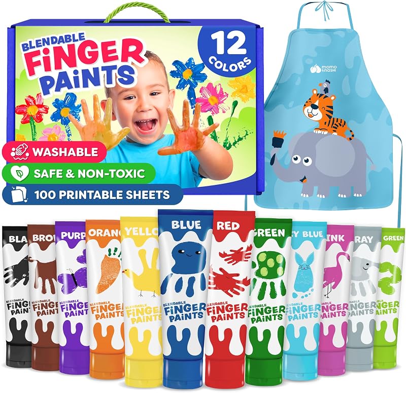 Finger Paint for Toddlers 1-3+, Washable Paint for Kids - Toddler Finger Painting - Non Toxic Baby Safe Toddler Art Supplies for Hand and Feet - Preschool Learning Activities Gifts for Kids Ages 2-4