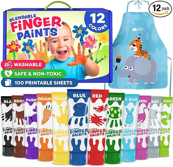 Finger Paint for Toddlers 1-3+, Washable Paint for Kids - Toddler Finger Painting - Non Toxic Baby Safe Toddler Art Supplies for Hand and Feet - Preschool Learning Activities Gifts for Kids Ages 2-4