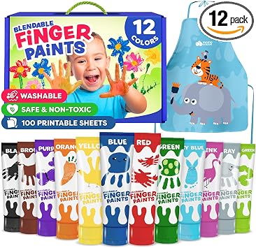 Finger Paint for Toddlers 1-3+, Washable Paint for Kids - Toddler Finger Painting - Non Toxic Baby Safe Toddler Art Supplies for Hand and Feet - Preschool Learning Activities Gifts for Kids Ages 2-4