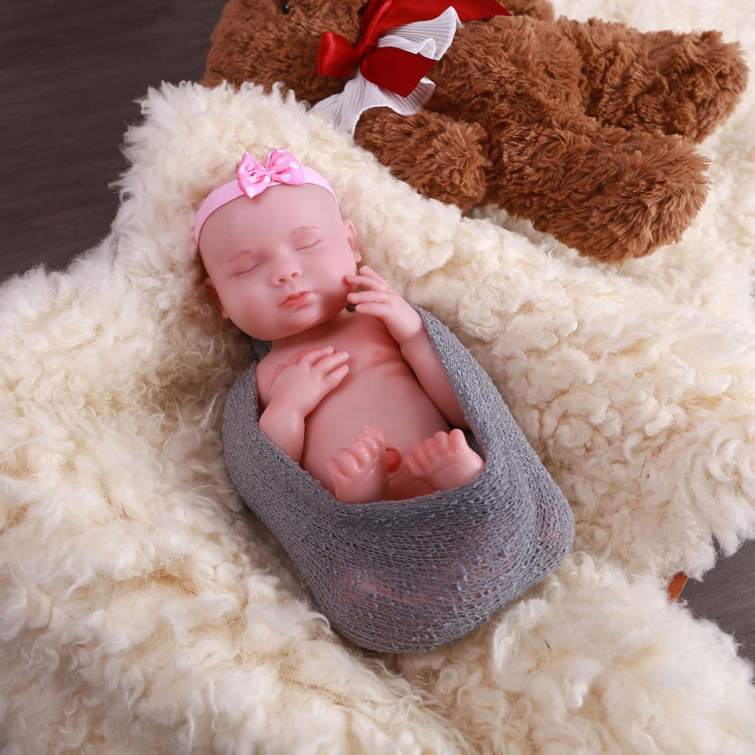 18.5" Full Silicone Reborn Baby Doll Soft Solid Silicone Infant Soft Body Dolls That Look Real, Not Hollow Vinyl Dolls, Bald Girl 050