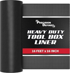 Precision Defined Tool Box Liner Professional Grade, 16 ft x 16", Black | Drawer Liner for Tool Box Organizer, Non-Slip Thick Cabinet Shelf Liner, Tool Box Foam, Tool Box Mat