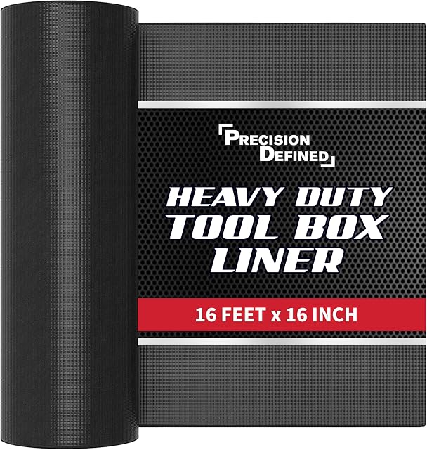 Precision Defined Tool Box Liner Professional Grade, 16 ft x 16", Black | Drawer Liner for Tool Box Organizer, Non-Slip Thick Cabinet Shelf Liner, Tool Box Foam, Tool Box Mat