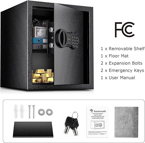 Miniatura 9 de Bonsaii Caja fuerte de acero, caja fuerte para documentos con bloqueo de teclado digital, caja fuerte electrónica de seguridad de 1.2 pies cúbicos