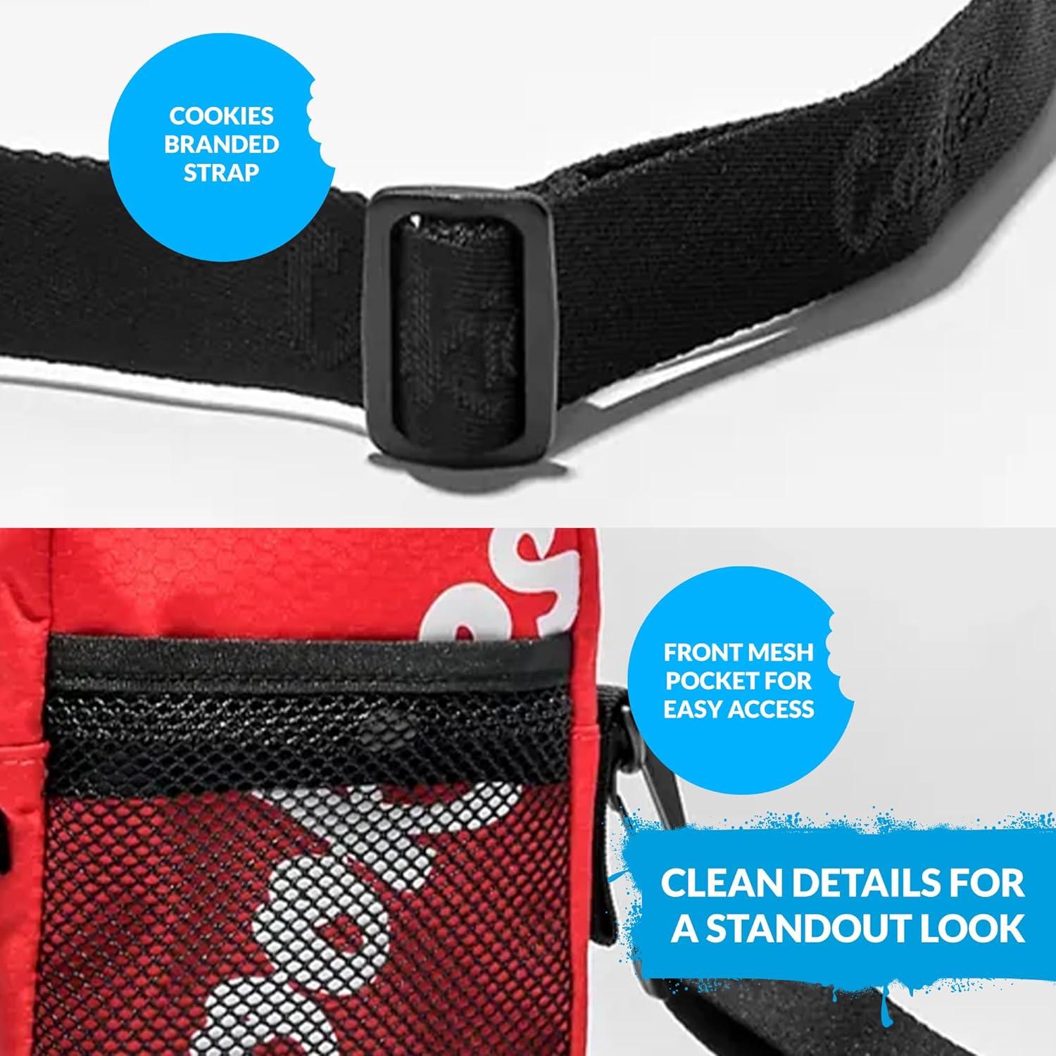 COOKIES Layers Smell Proof Shoulder Bag–Compact Nylon Crossbody with Multi Compartments,Branded Strap & Mesh Pocket for All - Image 6