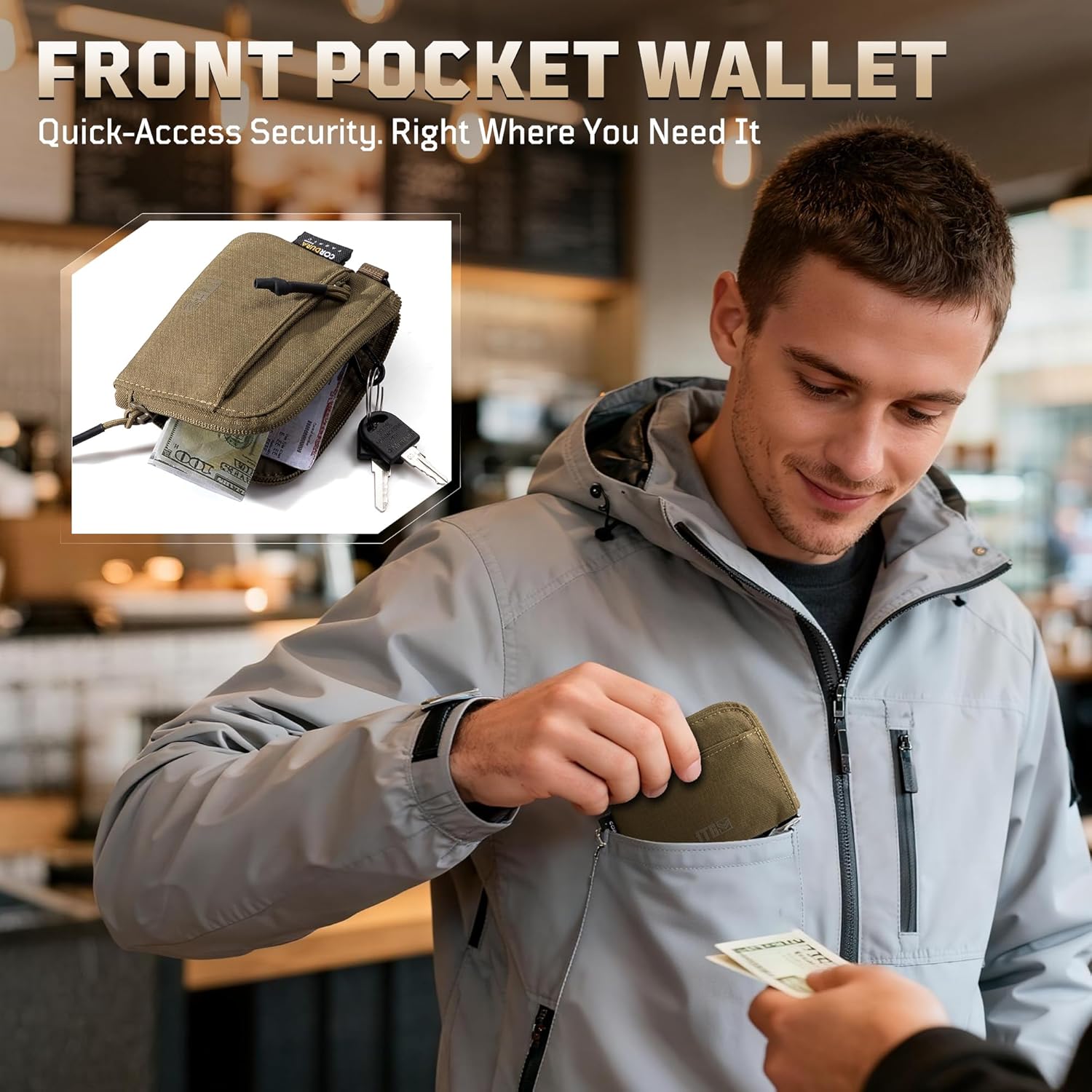 Coin Purse, 500D CORDURA Slim Minimalist Coin Purse for Men, Small Coin Pouch Mens Mini Wallet with Zipper, Compact Money Bag & Tactical ID Holder | Coin Bag - Image 2
