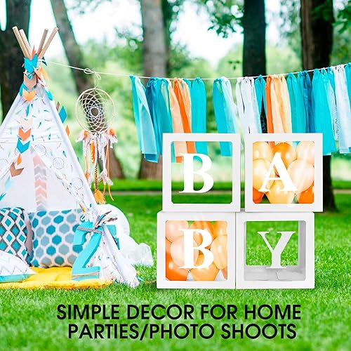 Miniatura 4 de Cajas de baby shower para decoración 4 bloques de letras blancas decoración de baby shower suministros de fiesta de revelación de género juego de