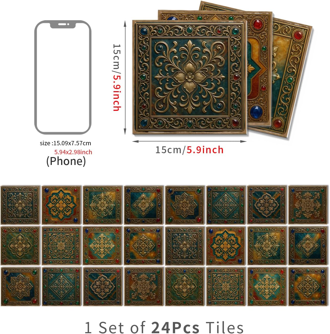 VICCI Foam Self-Adhesive Tiles 24Pcs - Mosaic Peel & Stick | Accent Wall, Coffee Bar, Furniture Facelift | Modern Home Accent