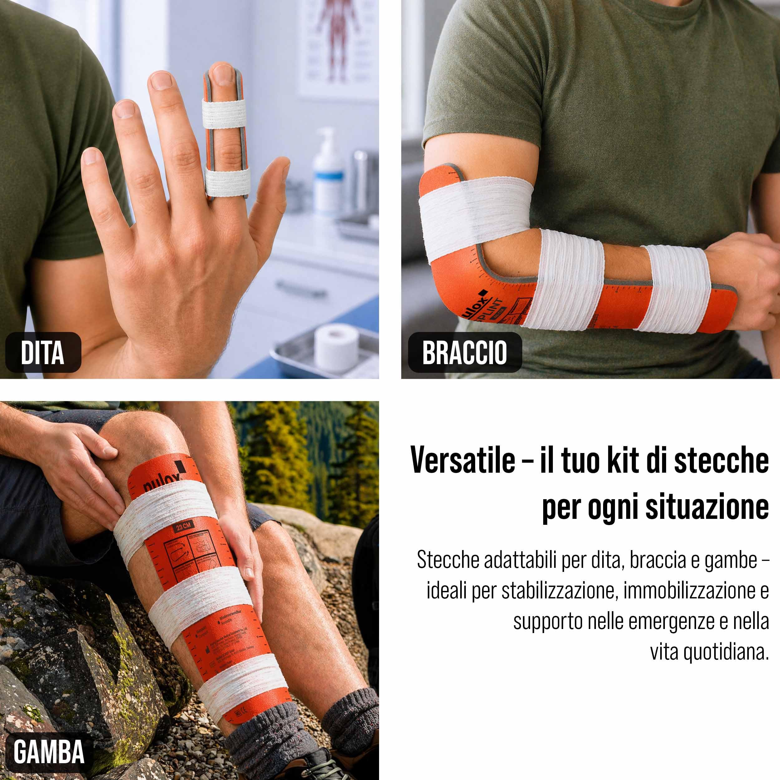 Pulox Set di stecche 5 stecche di primo soccorso per l'immobilizzazione, la stabilizzazione e il fissaggio in caso di emergenza