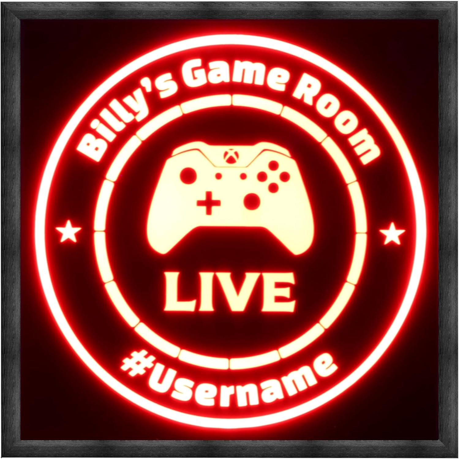 Personalized Gamer Sign LED – Custom Gaming Wall Decor with Controller and LIVE Design – RGB Remote Control Wood Frame – Gaming, or Streaming Decor – 12x12 - by Bones & Smoke Co