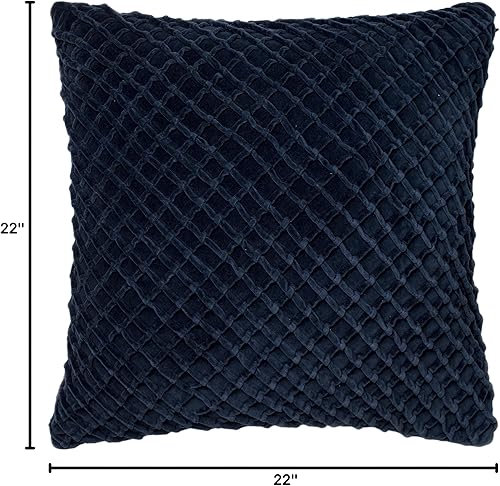 Miniatura 2 de Loloi Loloi-DSETP0125NV00PIL3-Navy - Almohada decorativa de terciopelo 100% algodón con relleno de plumón, 22 x 22 pulgadas, 22 x 22 pulgadas, azul