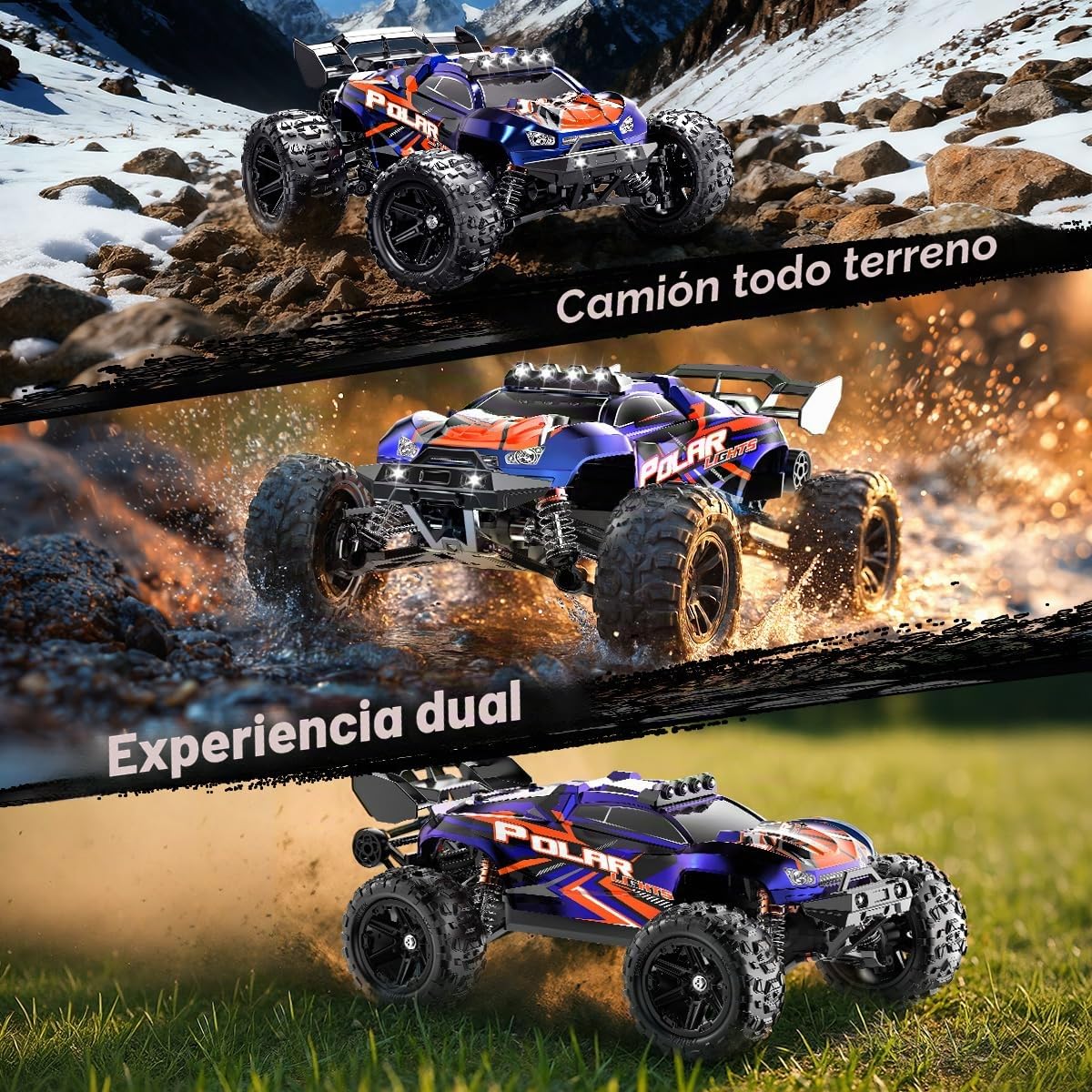 Coche teledirigido Adulto Profesional 1:14 Off-Road, Coche RC 4WD Alta Velocidad 40 km/h 2.4GHz,Vehículo RC 4x4 Impermeable con 2 Baterías Recargables 1300mAh y 2 Juegos de Neumáticos