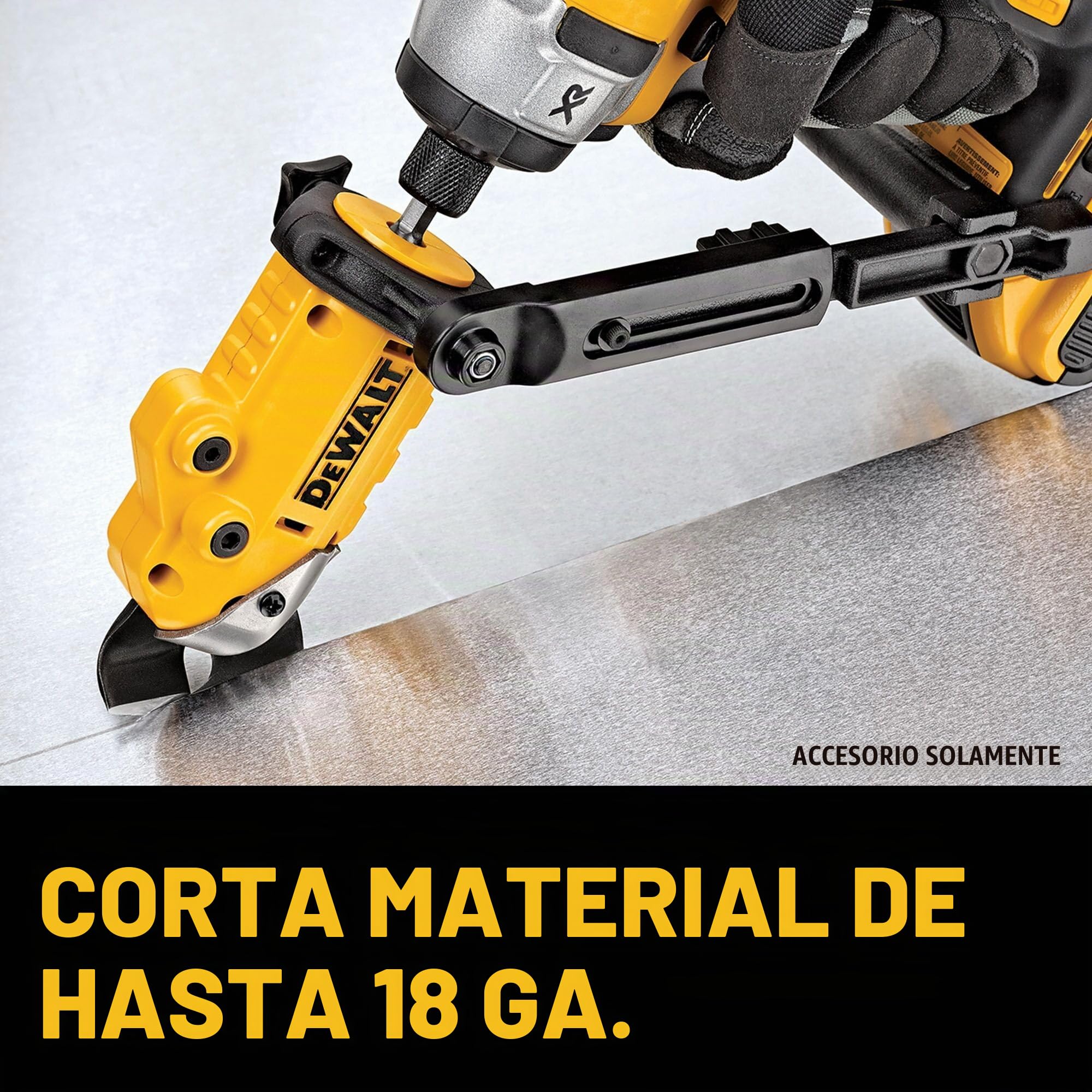 DEWALT Accesorio para taladro de corte de metal, listo para impacto, cabezal giratorio de 360 grados, corta material de 18 GA (DWASHRIR) (amarillo, negro)