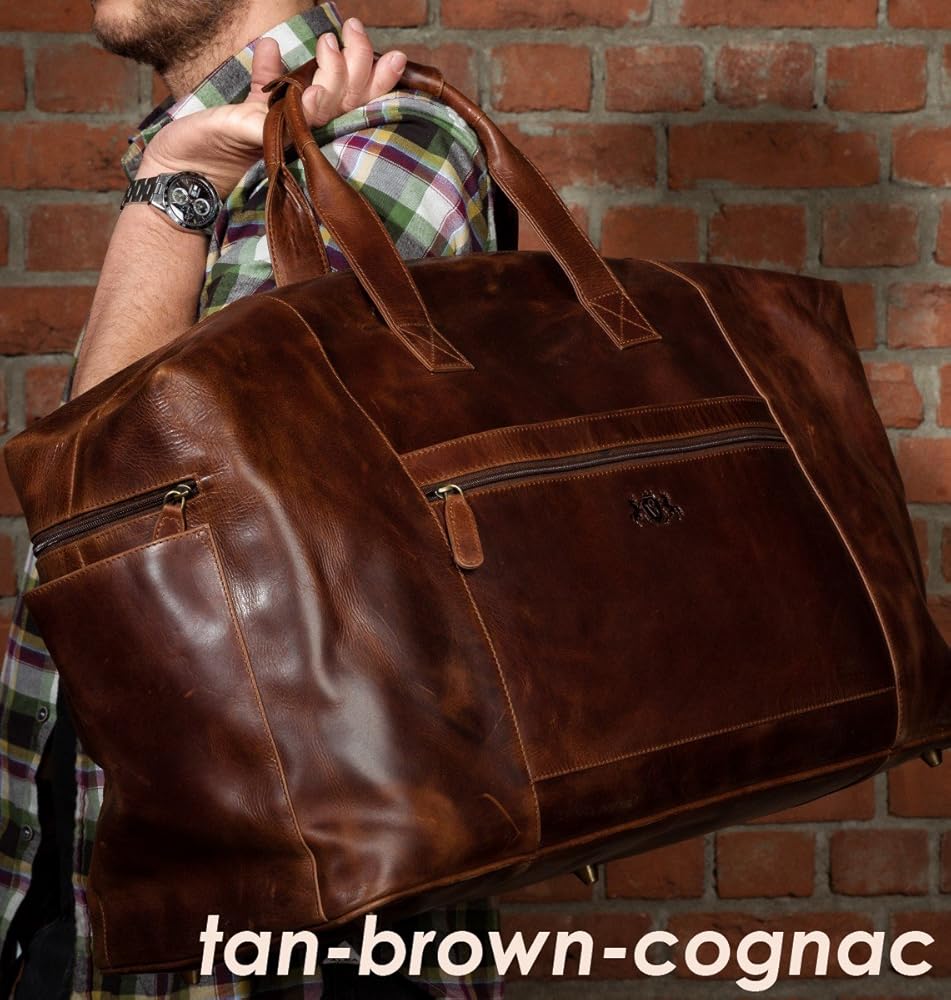 SID & VAIN Borsa Viaggio In Vera Pelle BRIXTON XL - Borsone Weekend Bagaglio A Mano Marrone Fatto A Mano