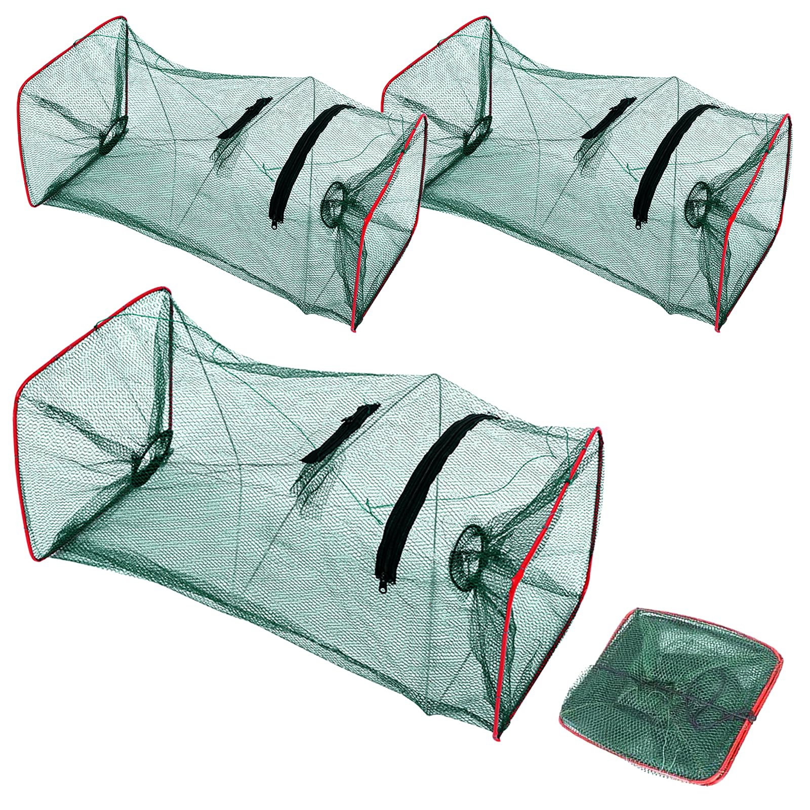 Lot de 3 Nasse a Poisson Rectangulaires Piège à Poisson Pliable Piège à Poissons Pliable Multifonctions Pièges à Poissons pour Crevettes Homards Crabes