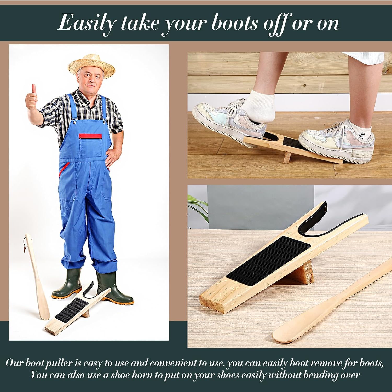 Chicingyou 2 Pcs Wooden Boot Jack Sets Boot Remover for Cowboy Boots and Wooden Puller Hooks for Men Women Work Boots Remover Tool