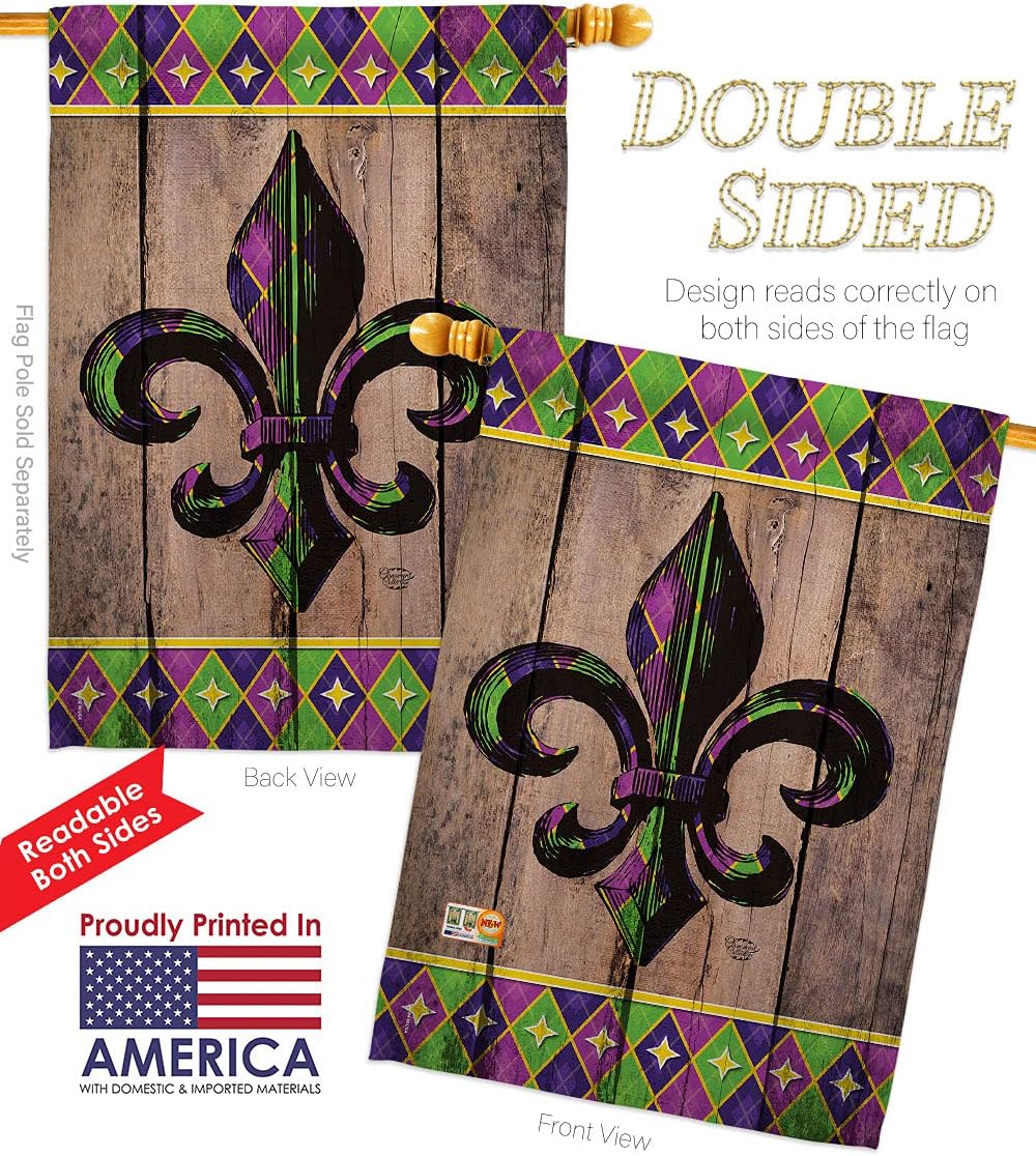 Fleur De Lys Garden House Flags Set Country Living Vintage Flower Lily Lis French Party Mardi Small Decorative Gift Yard Banner Double-Sided Made In USA 28 X 40